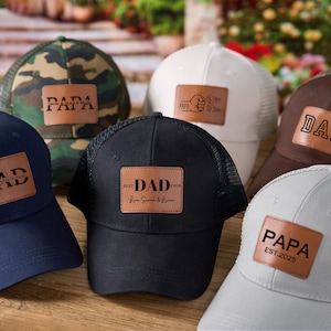 Personalized Dad Hat With Kids Name, Custom Leather Patch Hat, Fathers Day Trucker Hat,Engraved Daddy Hat,New Dad Hat, Birthday Hat,Name Hat