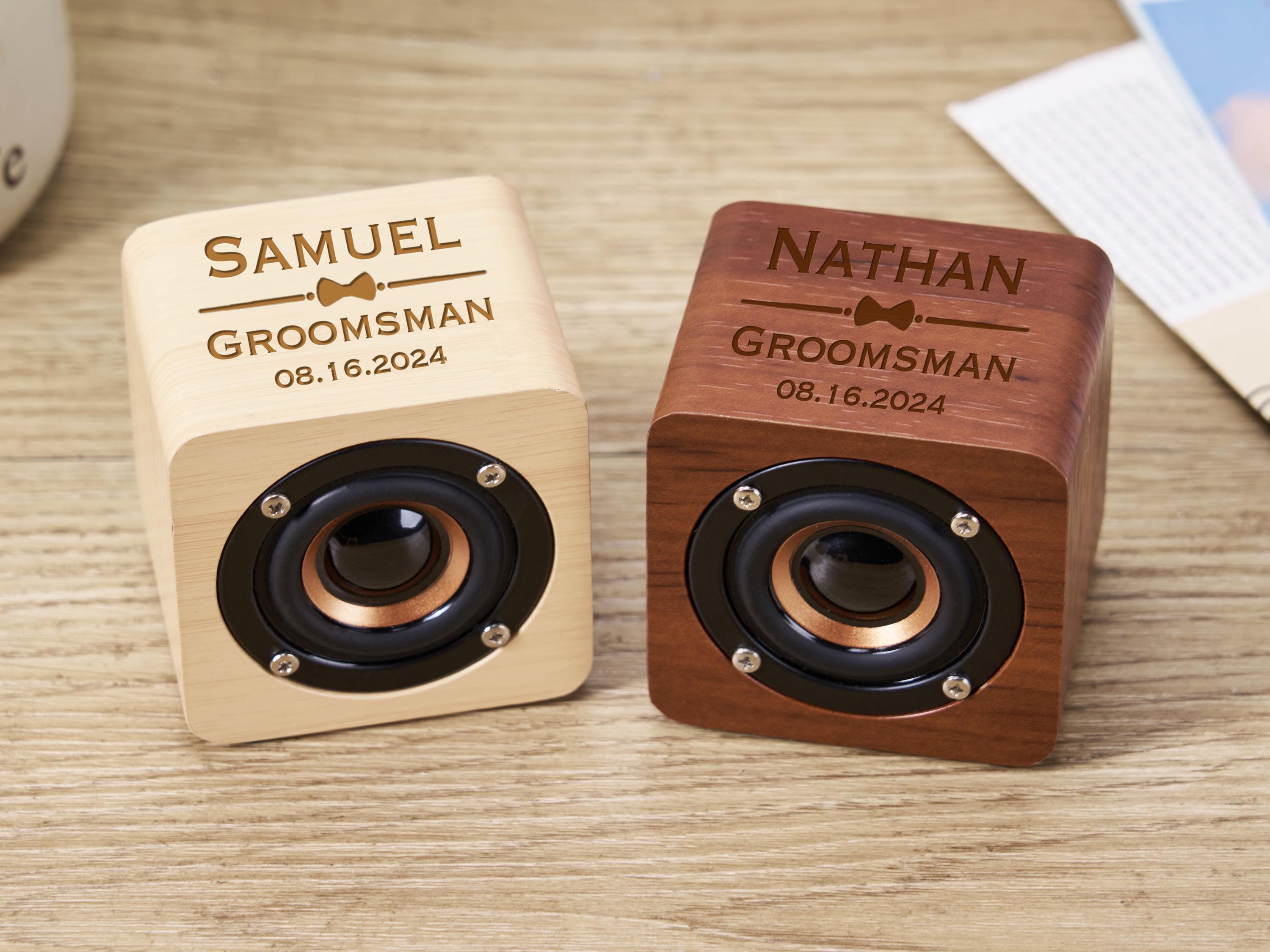 Custom Bluetooth Speaker,Personalized Groomsmen Gift for Him,Portable Bluetooth Speaker,Mini Wood Speaker,Groomsmen Proposal,Gift for him