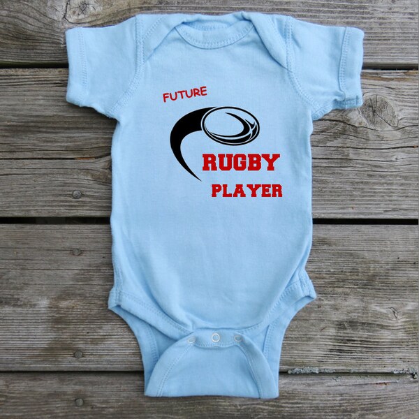 Future Rugby Player baby bodysuit.  White Long Sleeve available