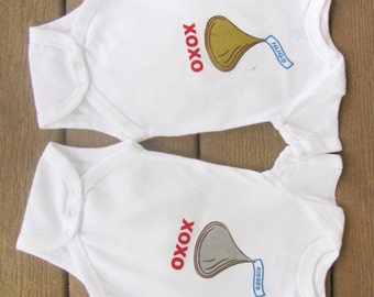 Twin Baby bodysuits Hugs and Kisses.  Long Sleeve and Short Sleeve