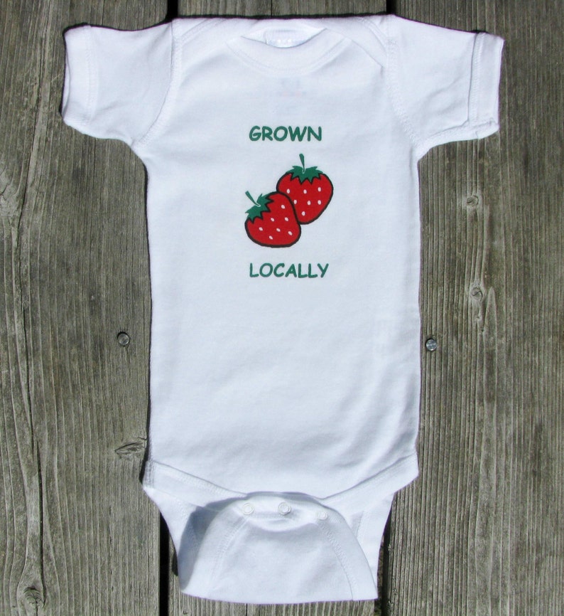 Grown Locally Strawberry Baby bodysuit Long Sleeve available image 1