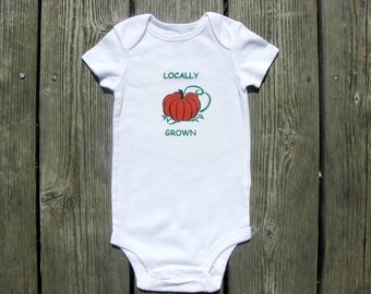 Locally Grown Pumpkin Bodysuit.  White Long Sleeve available