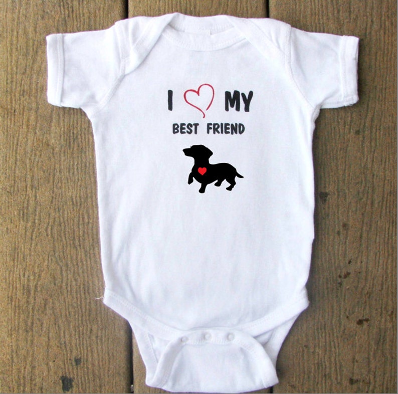 Dachshund Puppy Dog baby bodysuit. White Long Sleeve available image 1