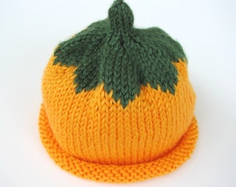 Infant Baby Pumpkin Hat Hand Knit