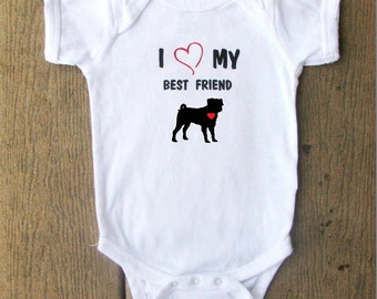 Pug Puppy Dog baby bodysuit.  White Long Sleeve available