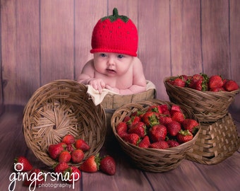 Baby Strawberry Hat Hand Knit