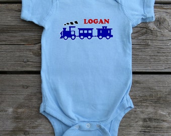 Custom Name Train baby bodysuit.  White Long Sleeve available