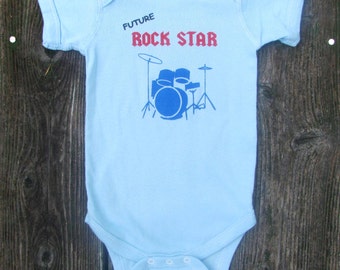 Future Rock Star Drums Band baby bodysuit.  White Long Sleeve available