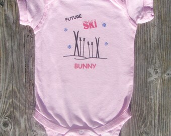 Future Ski Bunny Baby Bodysuit.  White Long Sleeve available