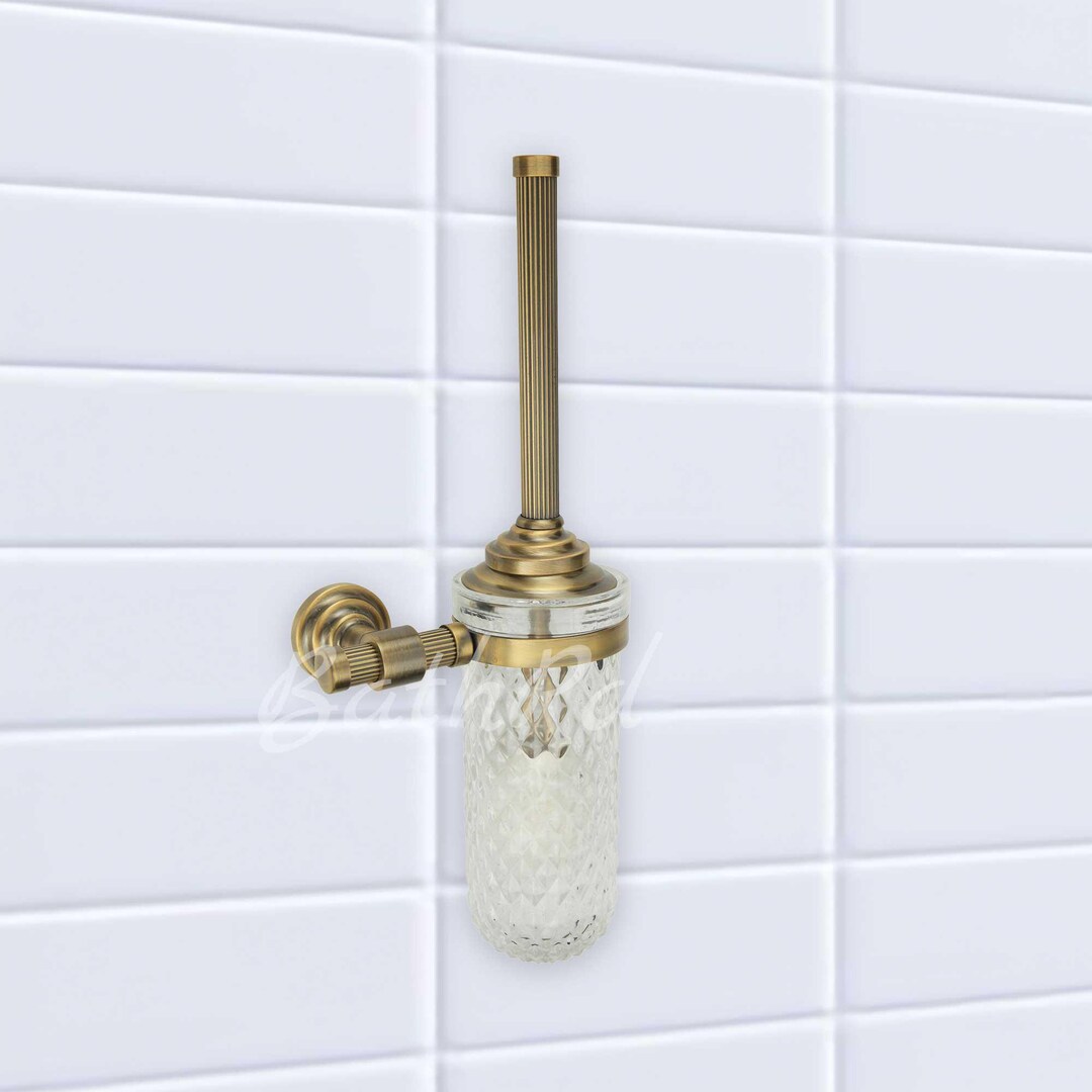 Antique Charm, Antique Brass & Glass Toilet Brush, Wall Mounted Toilet ...