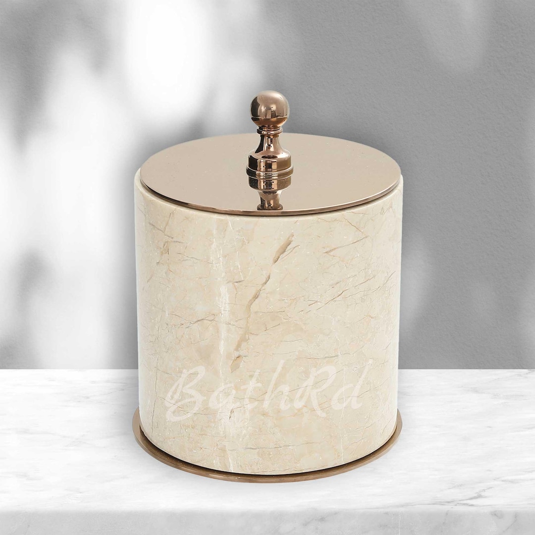 Elegant Marble Trash Can With Brass Lid, A Touch of Luxury, Marble Bin ...