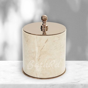 Elegant Marble Trash Can with Brass Lid, A Touch of Luxury, Marble Bin with Brass Accents