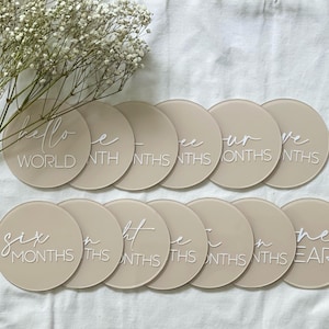 Jalons bébé acrylique neutre | Cycles bébé mensuels | Disques de faire-part 12 mois | Accessoire photo nouveau-né