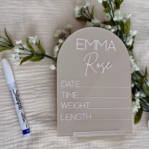 Acrylic Baby Birth Stat Sign: Arch Photo Prop, Nursery Decor