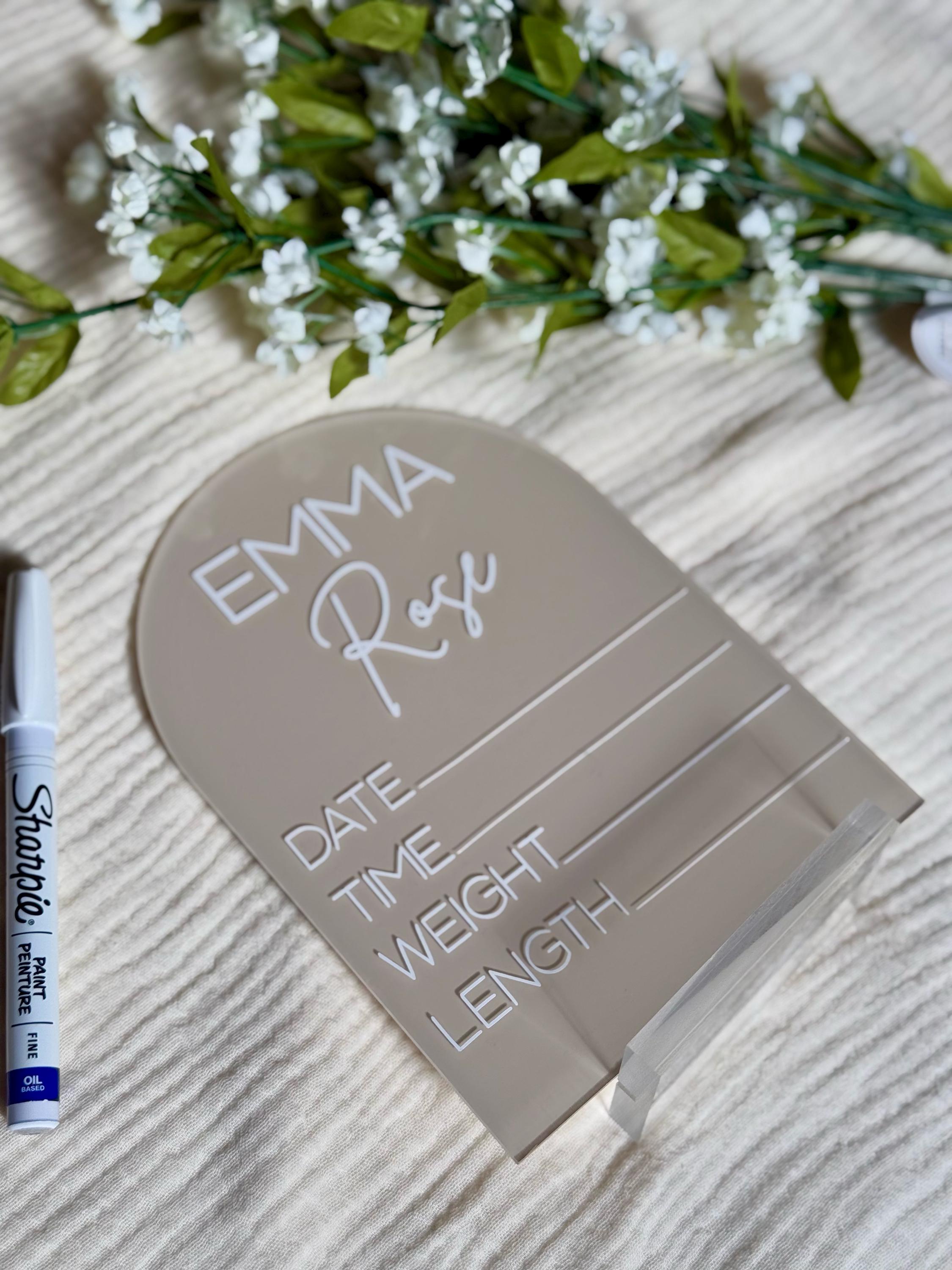 Acrylic Baby Birth Stat Sign: Arch Photo Prop, Nursery Decor - Etsy