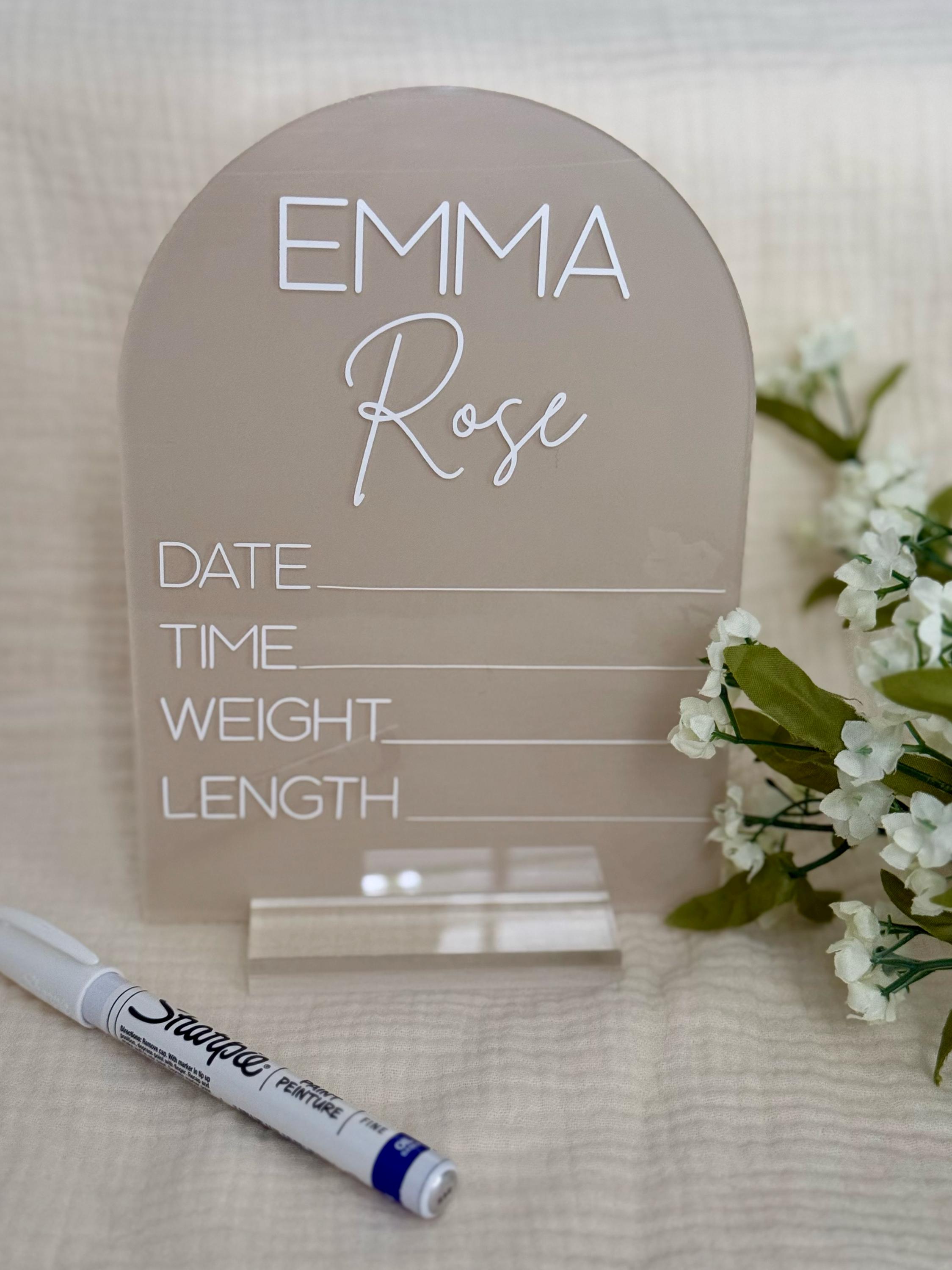 Acrylic Baby Birth Stat Sign: Arch Photo Prop, Nursery Decor - Etsy