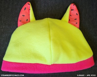 Cat Ears Fleece Hat - Watermelon
