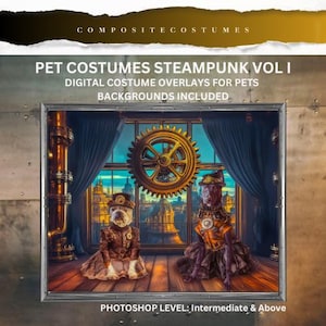 Pet Steampunk Costume Photoshop Overlay for Pet Gift Steampunk Dresses and Hats Digital Overlay for Adobe Photoshop Steampunk Background