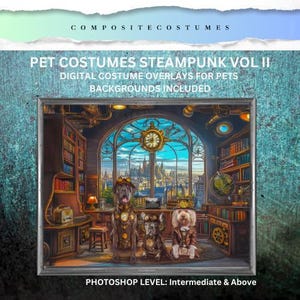 Pet Steampunk Costume Photoshop Overlay for Pet Portrait Steampunk Dresses and Hats Digital Overlay for Adobe Photoshop Steampunk Background