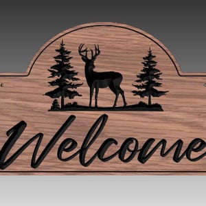 Willkommensschild mit Hirsch, Cabochon, Haus, Bauernhof, Cnc, Cnc-Fräser, SVG, AI, DXF, pdf, crv, Datei, Anfänger cnc-Datei