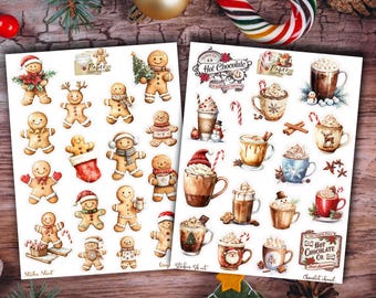 Sheets of "Gingerbread" and "Hot Chocolate" stickers, Christmas treats, scrapbooking, albums, bullet journals