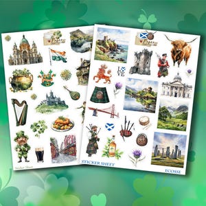 Sheets of Ireland & Scotland self-adhesive stickers: perfect for a photo album, travel journal... Les 2 stickers