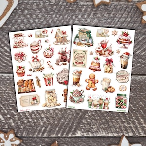 2 planches de stickers gourmandises de Noël, parfait pour album de scrap, album photo, carterie, carnet, bullet, bujo, invitation