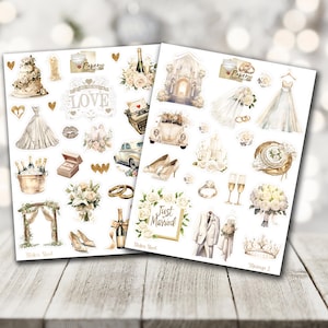 2 planches de stickers autocollants mariage parfait pour album de scrap, album photo, carterie, carnet, bullet, bujo, invitation