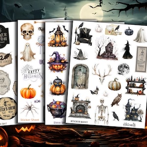 4 planches de stickers autocollants potions de sorcières, halloween, pour album de scrap, album photo, carterie, carnet, bullet, planner