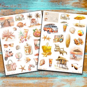2 fogli di adesivi estivi da spiaggia per album, biglietti, quaderni, bullet journal, bujo