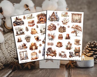 2 Bögen „Winter by the Fire“-Aufkleber für eine sofortige gemütliche Atmosphäre. Scrapbook, Fotoalbum, Kartengestaltung, Notizbuch, Bullet Journal