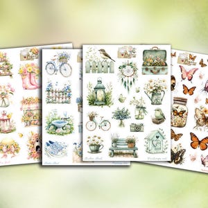 Set jusqu'à 4 planches printemps, fleurs et papillons pour scrap, carterie, carnet, bullet, planner