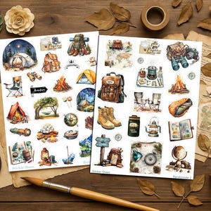 Planches de stickers "randonnée"  pour carnet, scrap, album photo, bullet journal