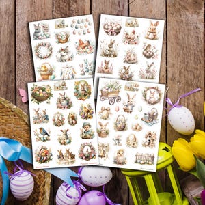 Set jusqu'à 4 stickers de Pâques pour déco de table, carnet, bujo, scrap