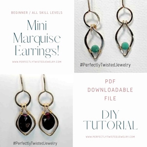 Tutorial de brincos de arame envolto em mini marquise: joias com miçangas faça você mesmo (molde em PDF)