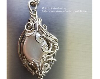 Pearl Sterling Silver Wire Wrapped Pendant Necklace Handmade by Perfectly Twisted Jewelry Wire Weaved Wire Wrapped Pearl Pendant Fantasy