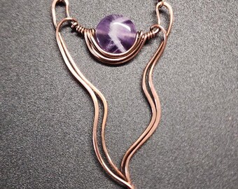 Spooky Chic Copper Ghost Necklace with Amethyst | Wire Wrapped Spirit Pendant | Halloween Goth Jewelry
