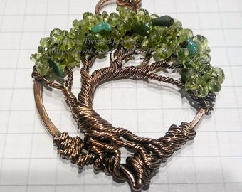 MADE TO ORDER Wire Wrapped Tree of Life Pendant, Peridot & Aventrine Green Beads, Handmade Jewelry Copper Wire Jewelry August May Birthstone