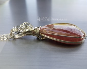 AAA Rhodochrosite Sterling Silver Wire Wrapped Pendant handmade Perfectly Twisted Jewelry Wire Wrapped Necklace Healing Heart Pink Gemstone