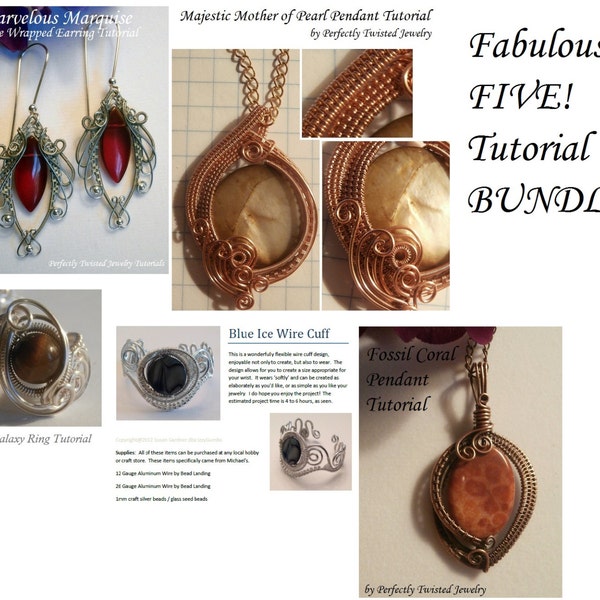DIY Wire Wrap TUTORIAL Bundle The Fabulous Five! Wire Wrap Patterns Earrings Pendants Ring and Bracelet! Perfectly Twisted Jewelry Tutorials