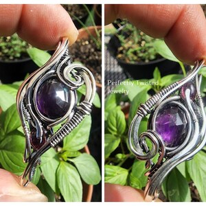 Amethyst and Tourmaline Wire Wrapped Sterling and Fine Silver Elven Gemstone Pendant, Handmade Jewelry by Perfectly Twisted Jewelry