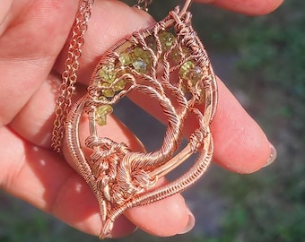 Peridot Tree of Life Necklace | Wire Wrapped Copper Pendant | Reversible Weave Frame Jewelry