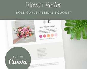 Guía de recetas de floristería para ramo de novia en un jardín de rosas - PDF - Descarga instantánea