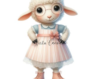 Cute Animals with Glasses Clipart, Farm Animal PNG Images (Instant Download)