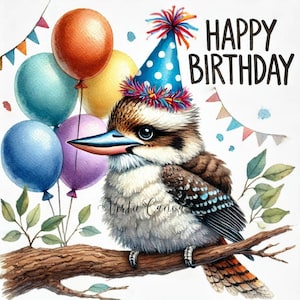 Imágenes de feliz cumpleaños de animales australianos, paquete 15, PNG de cumpleaños, imágenes prediseñadas de acuarela, creación de tarjetas australianas, descarga instantánea de imágenes prediseñadas de feliz cumpleaños