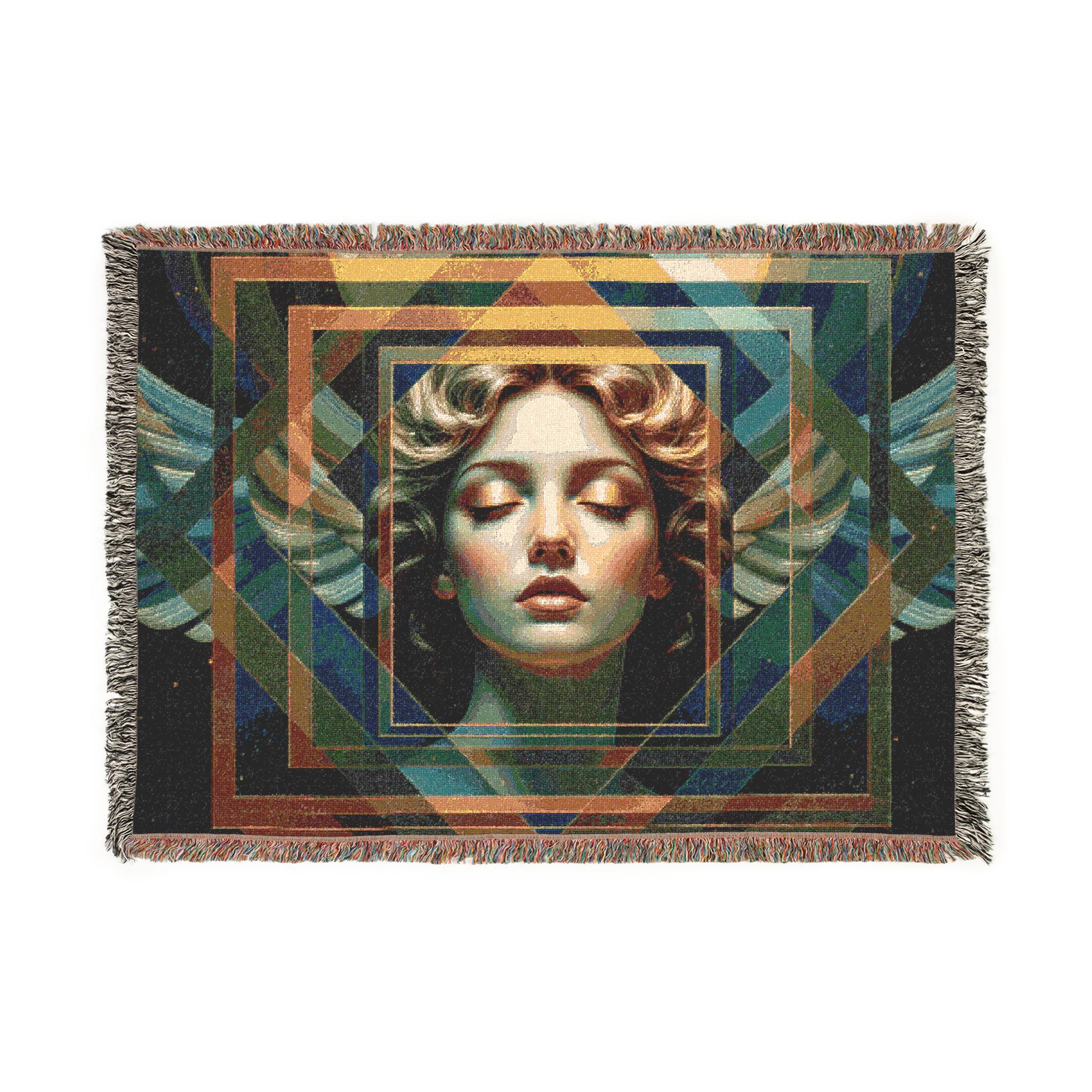 Vintage Angel Woven Blanket, Cozy Home Decor, Bohemian Tapestry 