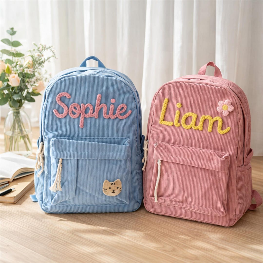 Custom Embroidered Corduroy Kids Backpack | Personalized Toddler ...