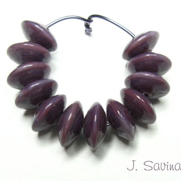 Purple Violet Opal Small Lampwork Disc Spacer Beads Set of 12 by J. Savina