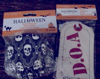 Halloween cupcake wrappers and toe tags