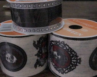 Halloween Cameo and black faux film design spools of ribbon
